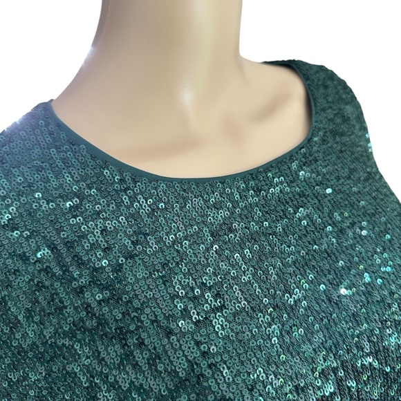 H&M Sequin Green Short Sleeve Top Medium - Picture 3 of 4